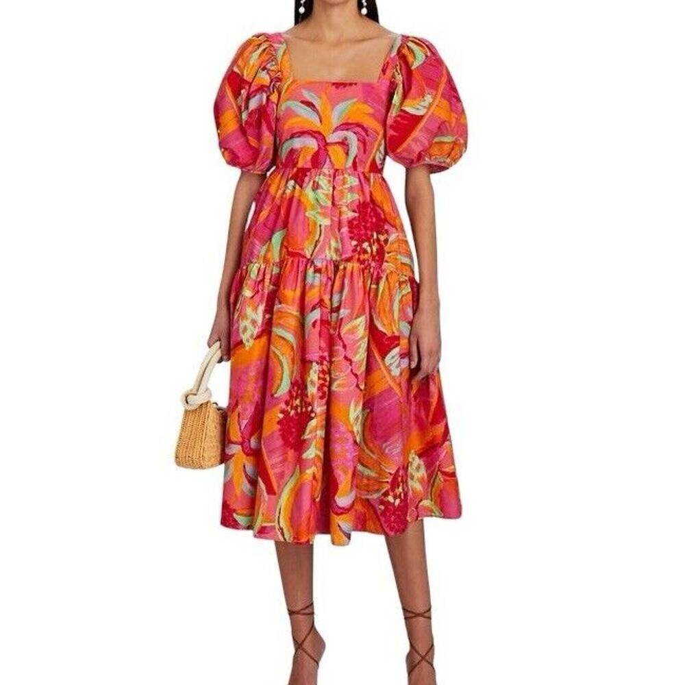 Farm Rio x Anthropologie Fruit Brush Puff Sleeve Midi Dress NWOT XS